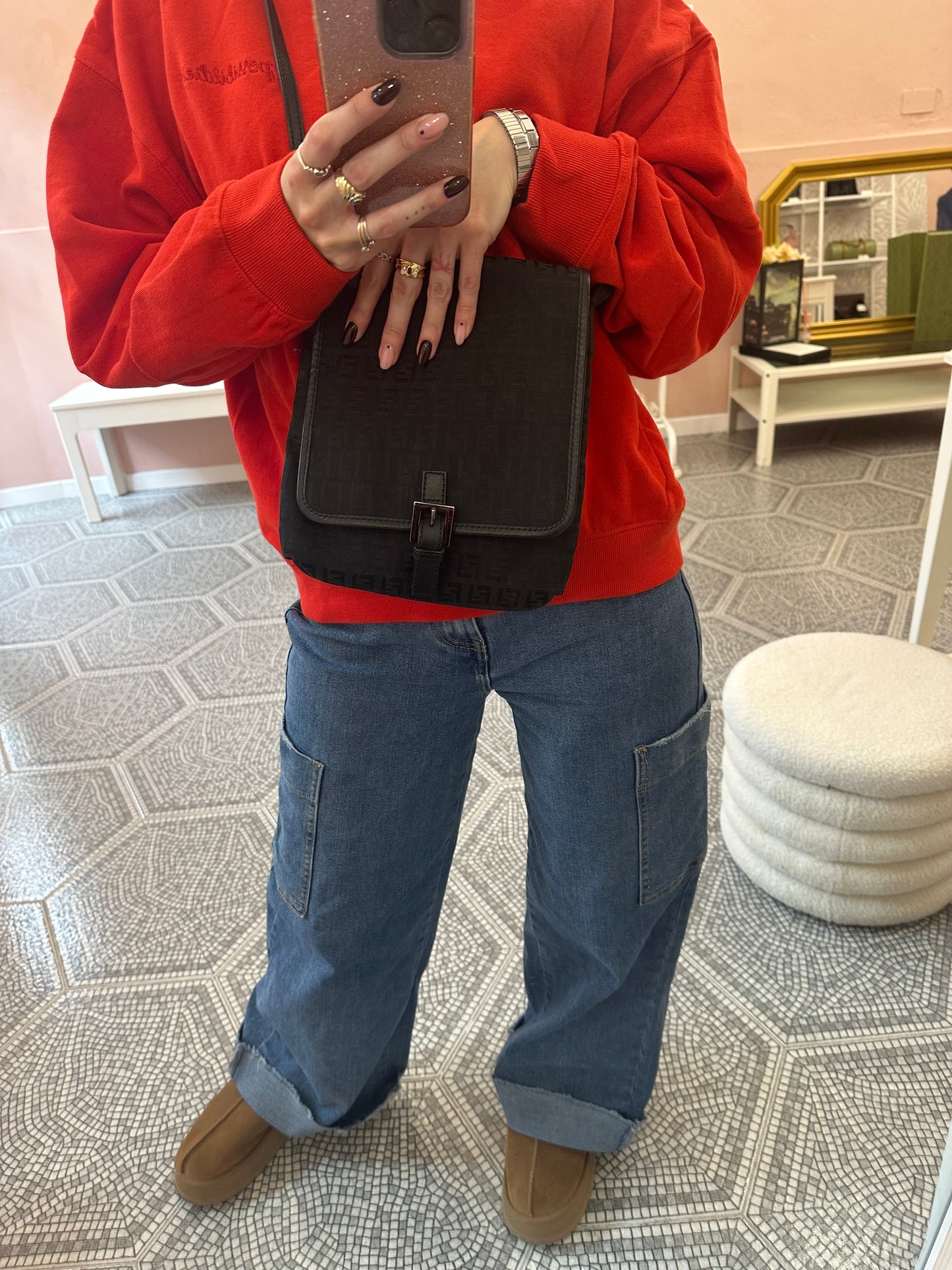 Borsa Tracolla Fendi zucchino nera
